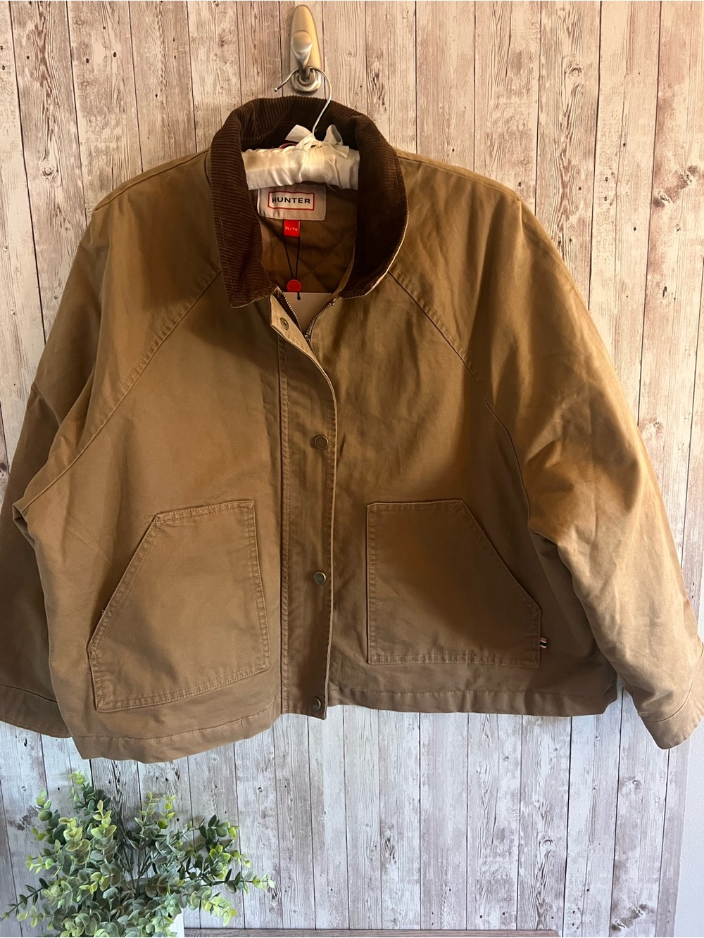 Hunter Tan Barn Coat Corduroy Collar Cropped English Heritage Country NEW XLarge